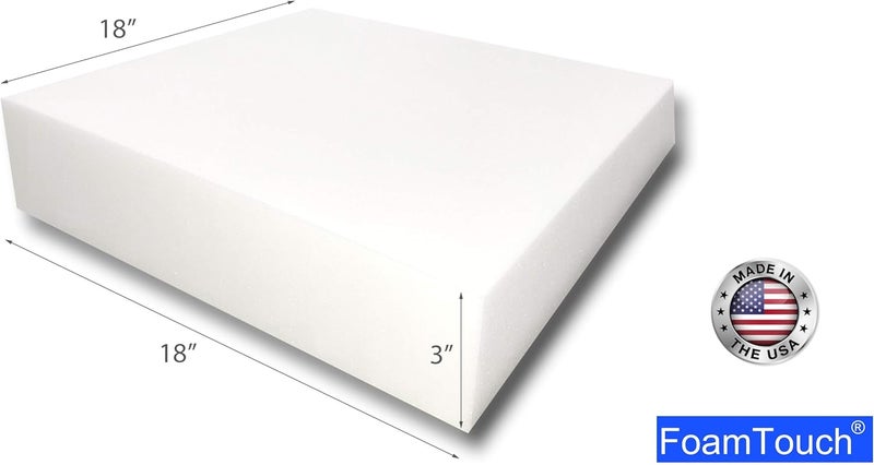 FoamTouch Upholstery Foam Cushion High Density 3" Height x 18" Width x 18" Length Made in USA - Image 2